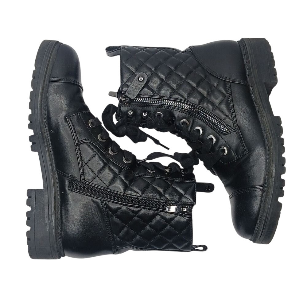 Nine West Combat Boots Women 8M Black Quilted Cap Toe Lug Sole WNWALAN3 - Picture 5 of 8